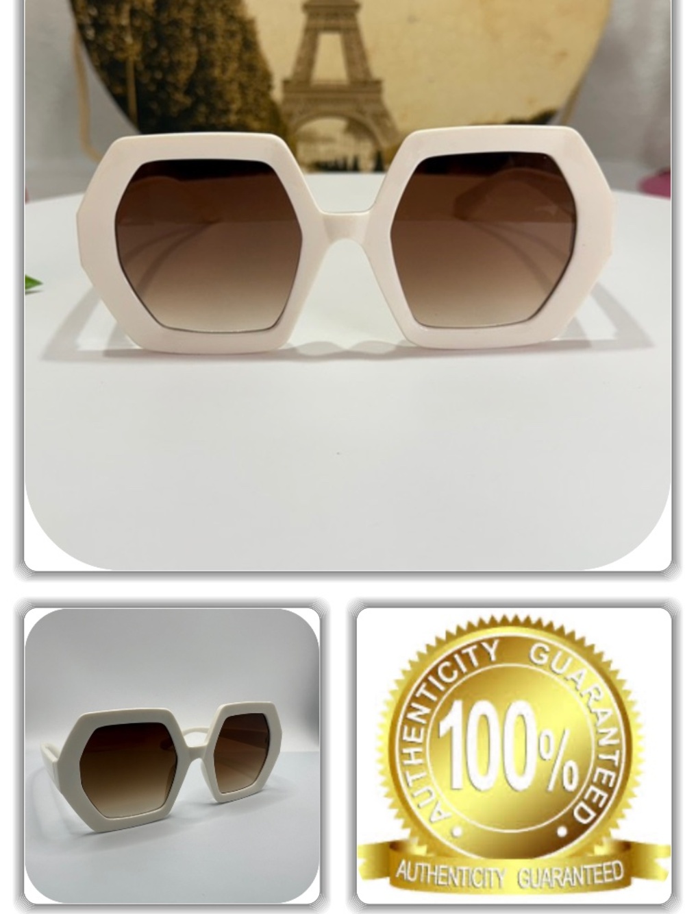 UNIQUE-OCTAGON WHITE BROWN TINT SUN-GLASSES!